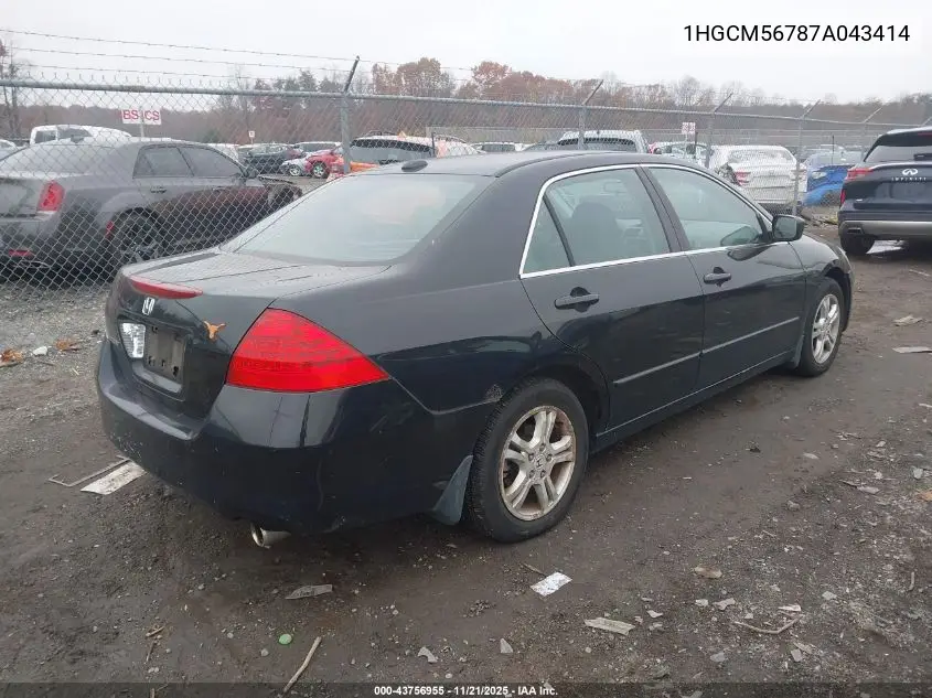 1HGCM56787A043414 2007 Honda Accord 2.4 Ex
