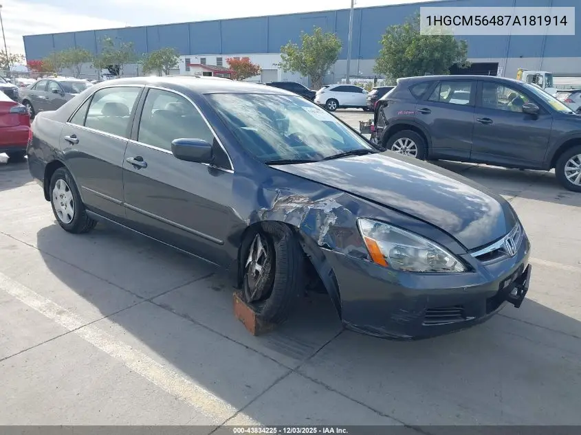 1HGCM56487A181914 2007 Honda Accord 2.4 Lx