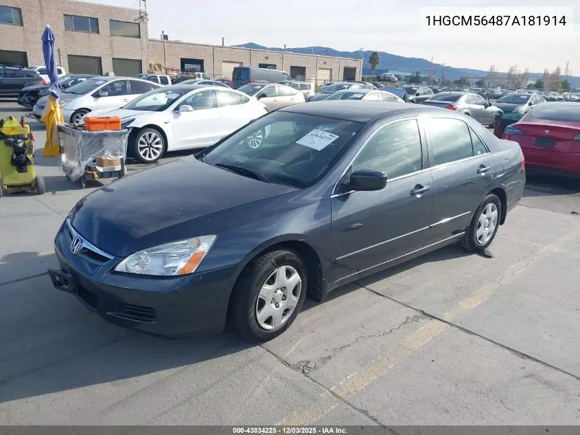 1HGCM56487A181914 2007 Honda Accord 2.4 Lx