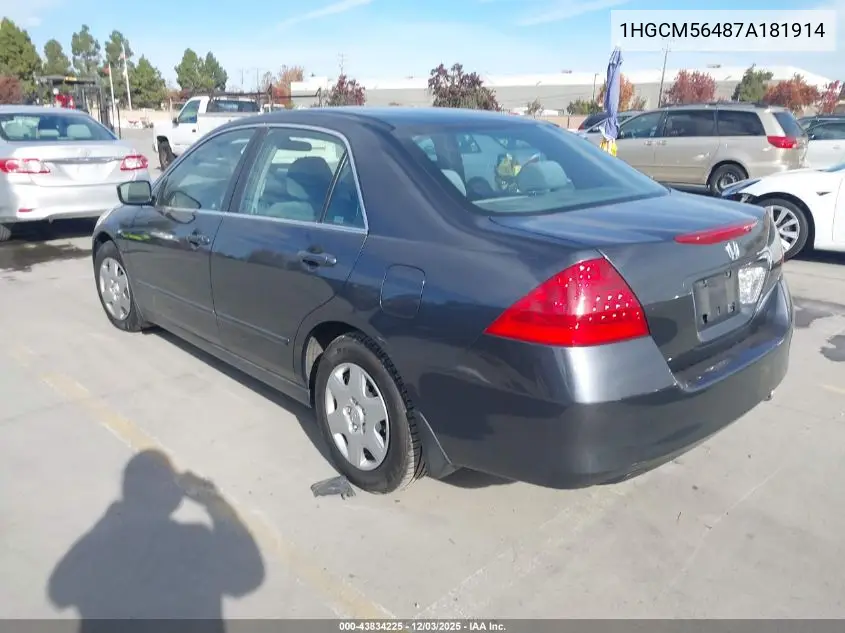 1HGCM56487A181914 2007 Honda Accord 2.4 Lx