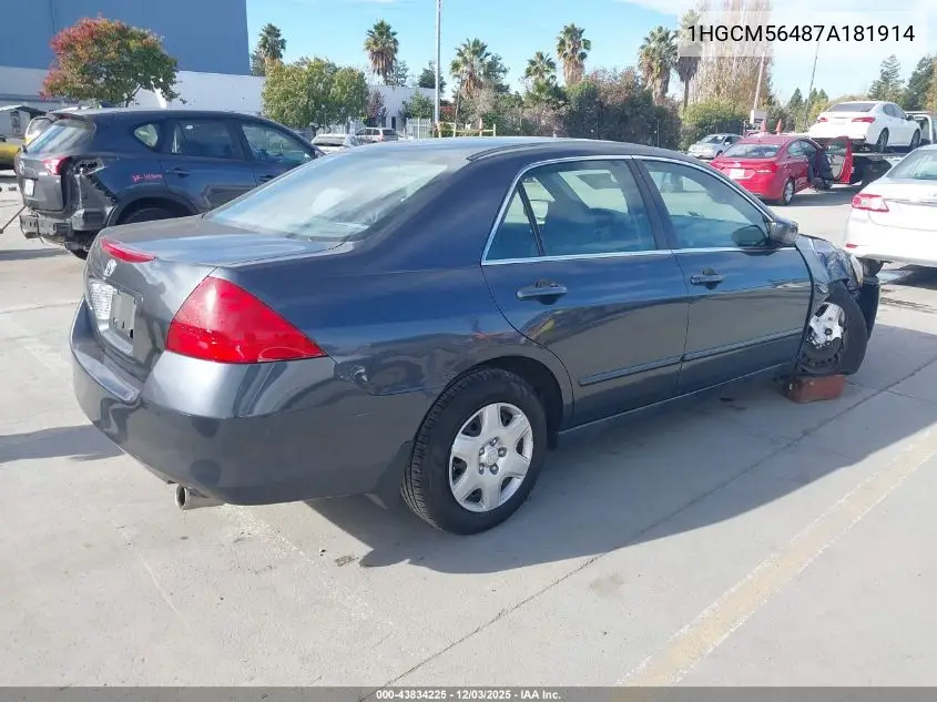 1HGCM56487A181914 2007 Honda Accord 2.4 Lx