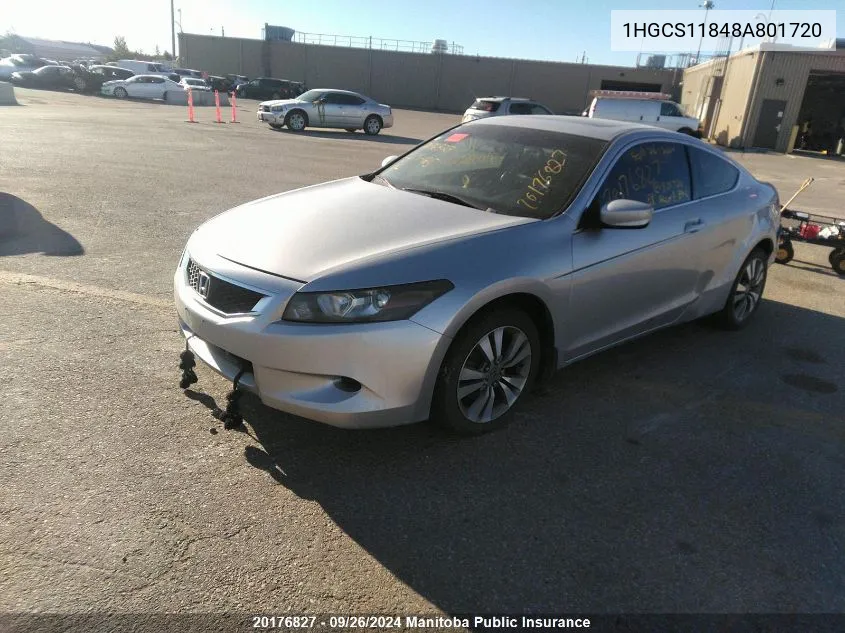 2008 Honda Accord Ex-L VIN: 1HGCS11848A801720 Lot: 20176827