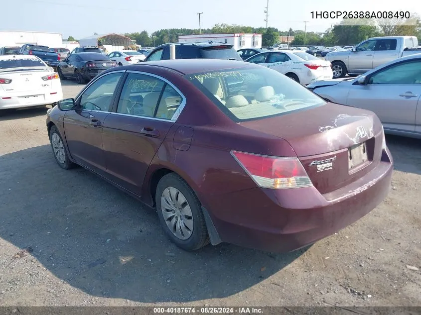 2008 Honda Accord 2.4 Lx VIN: 1HGCP26388A008490 Lot: 40187674