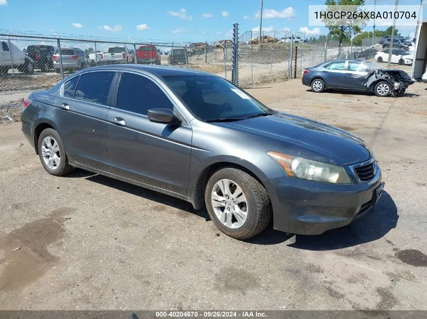 2008 Honda Accord 2.4 Lx-P VIN: 1HGCP264X8A010704 Lot: 40204670