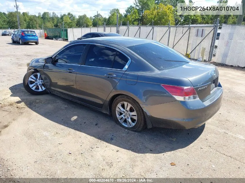 2008 Honda Accord 2.4 Lx-P VIN: 1HGCP264X8A010704 Lot: 40204670