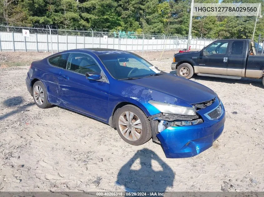 2008 Honda Accord 2.4 Ex VIN: 1HGCS12778A029560 Lot: 40205315