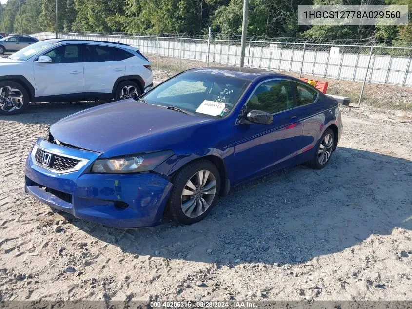 2008 Honda Accord 2.4 Ex VIN: 1HGCS12778A029560 Lot: 40205315