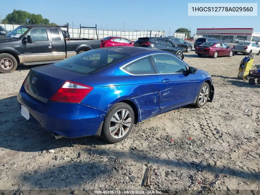 2008 Honda Accord 2.4 Ex VIN: 1HGCS12778A029560 Lot: 40205315