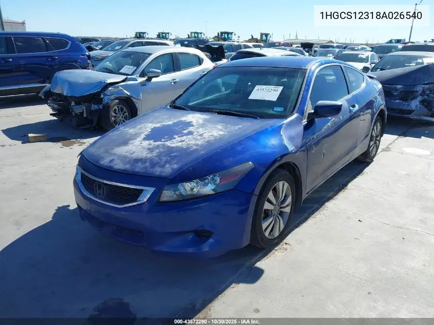 1HGCS12318A026540 2008 Honda Accord 2.4 Lx-S