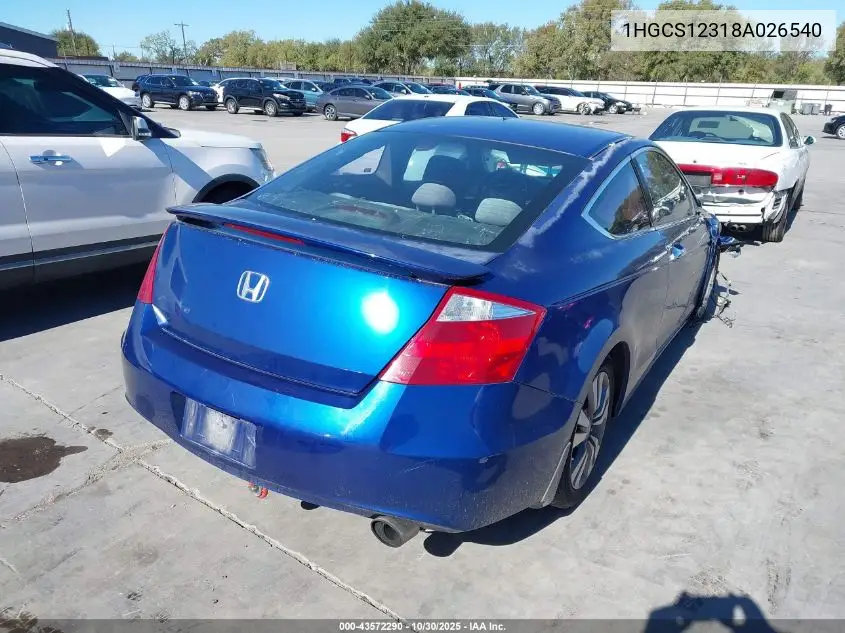 1HGCS12318A026540 2008 Honda Accord 2.4 Lx-S