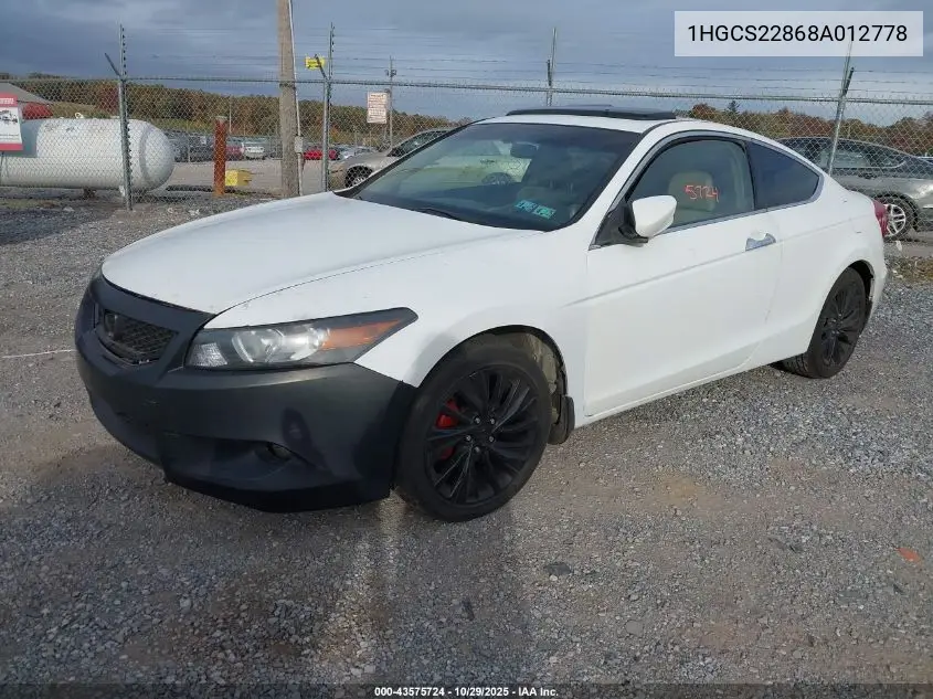 1HGCS22868A012778 2008 Honda Accord 3.5 Ex-L