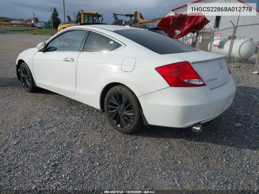 1HGCS22868A012778 2008 Honda Accord 3.5 Ex-L