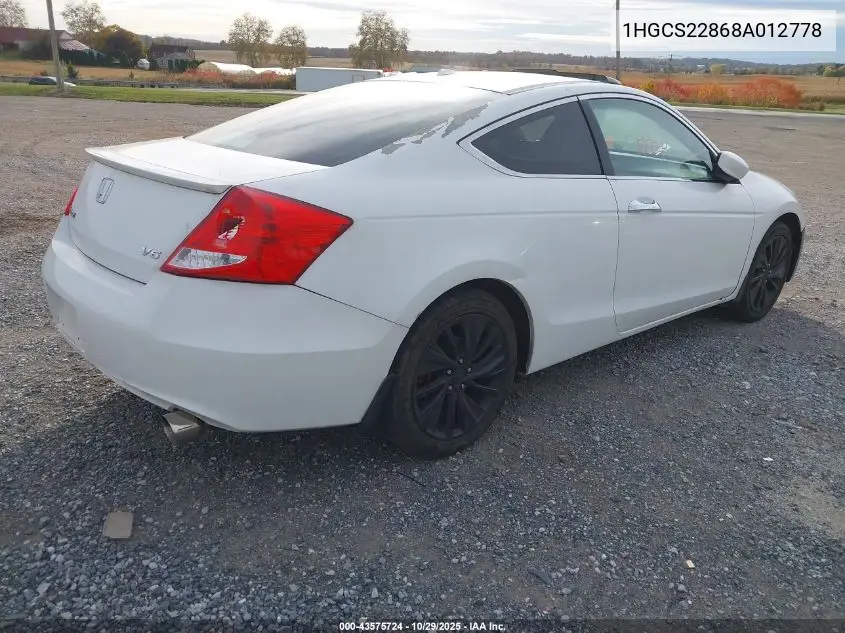 1HGCS22868A012778 2008 Honda Accord 3.5 Ex-L