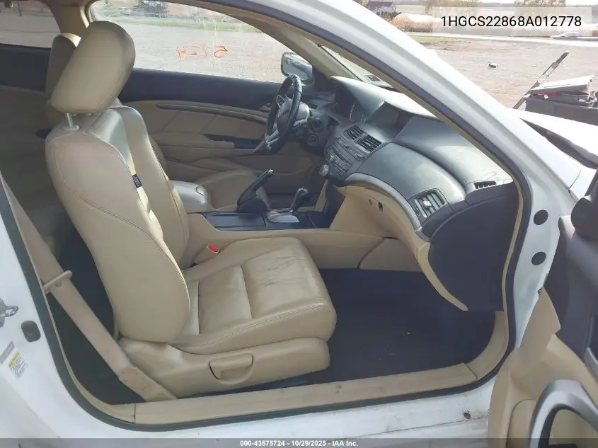 1HGCS22868A012778 2008 Honda Accord 3.5 Ex-L