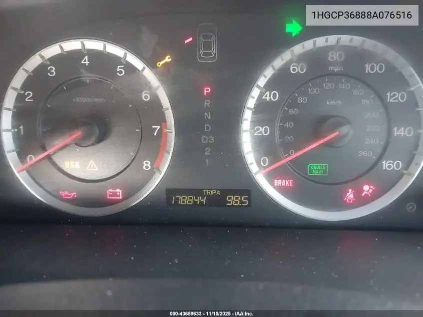1HGCP36888A076516 2008 Honda Accord 3.5 Ex-L