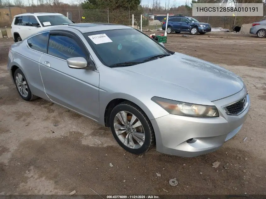1HGCS12858A010191 2008 Honda Accord Cpe 2.4 Ex-L/Ex-L