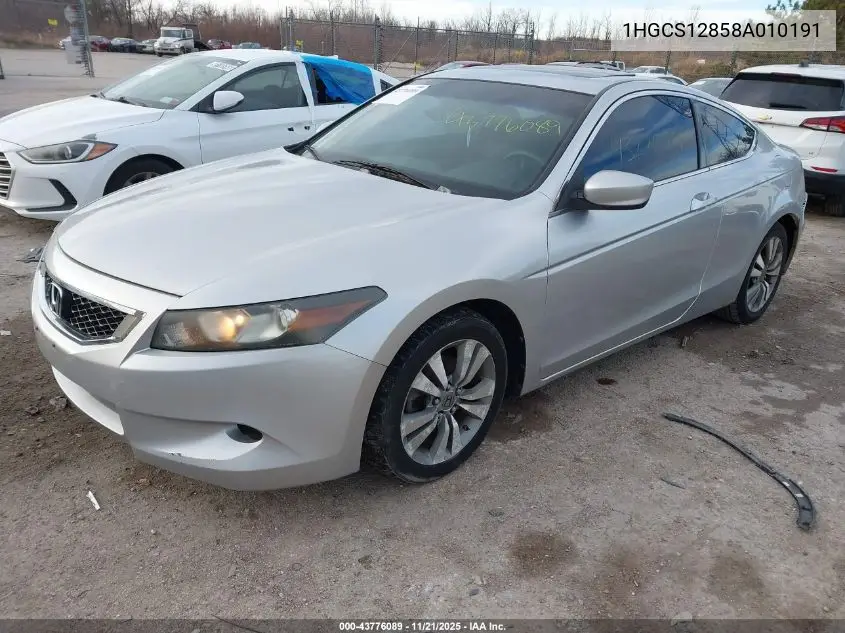 1HGCS12858A010191 2008 Honda Accord Cpe 2.4 Ex-L/Ex-L