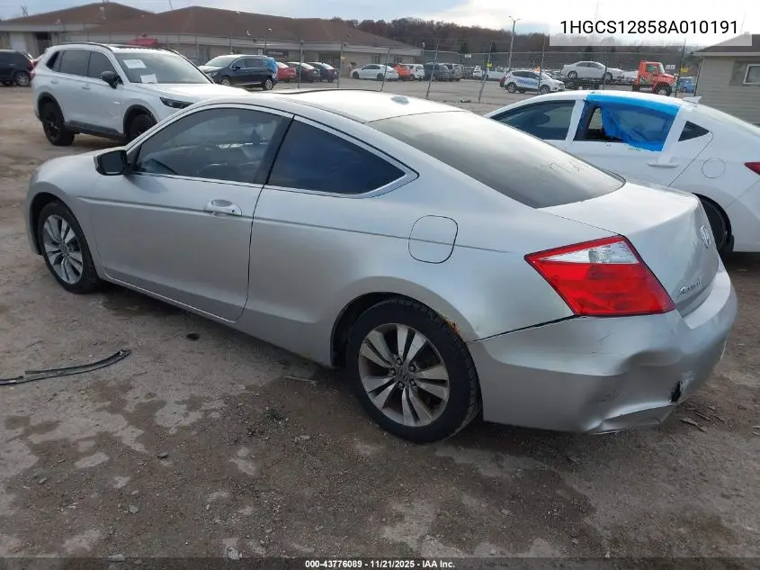 1HGCS12858A010191 2008 Honda Accord Cpe 2.4 Ex-L/Ex-L