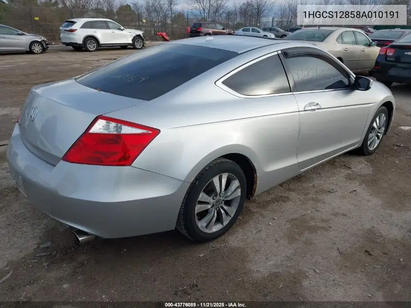 1HGCS12858A010191 2008 Honda Accord Cpe 2.4 Ex-L/Ex-L