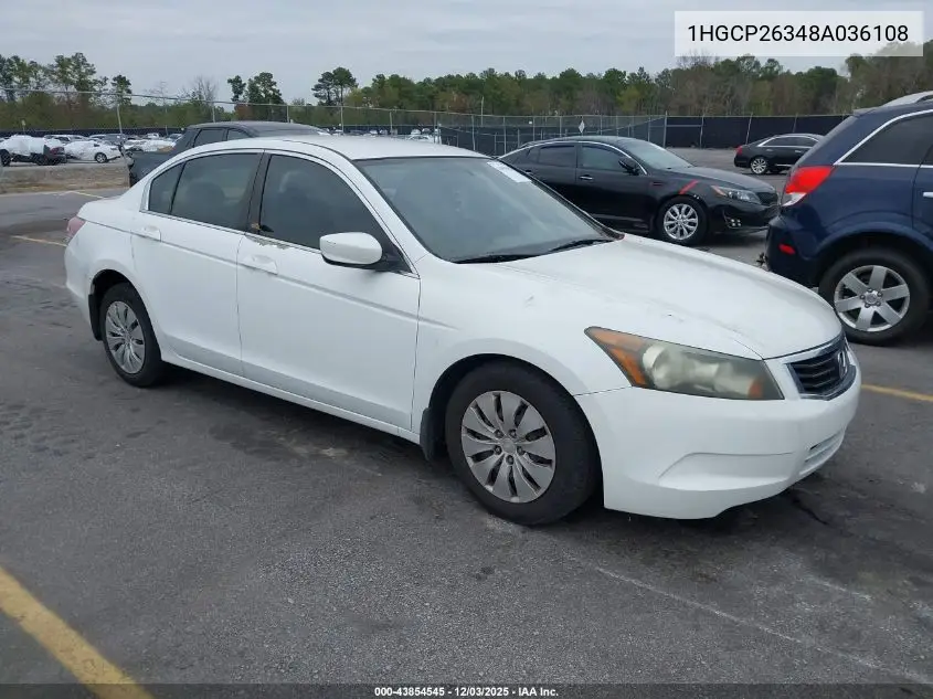 1HGCP26348A036108 2008 Honda Accord 2.4 Lx
