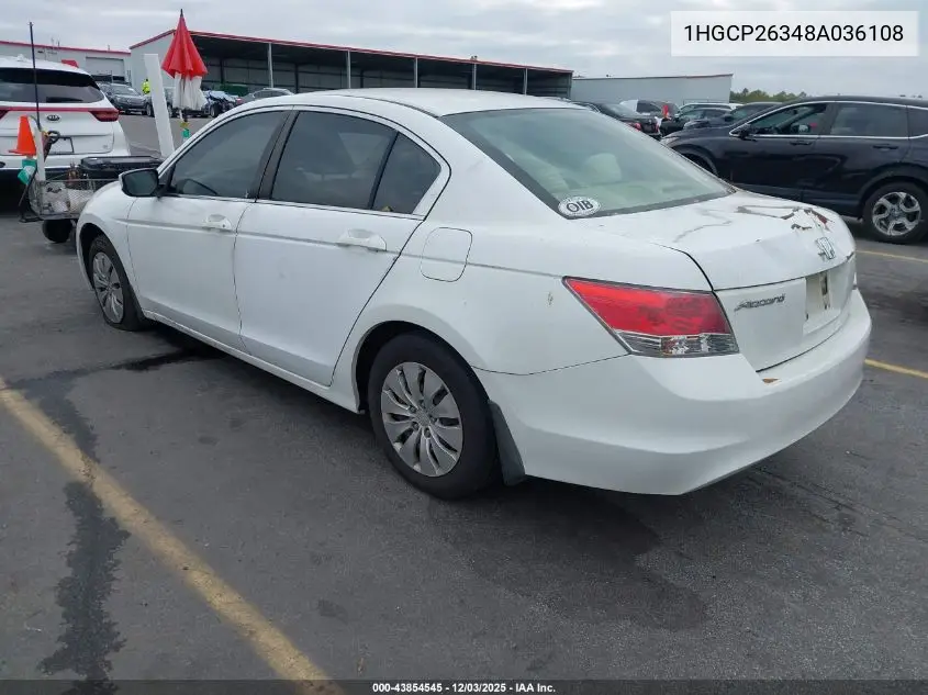 1HGCP26348A036108 2008 Honda Accord 2.4 Lx