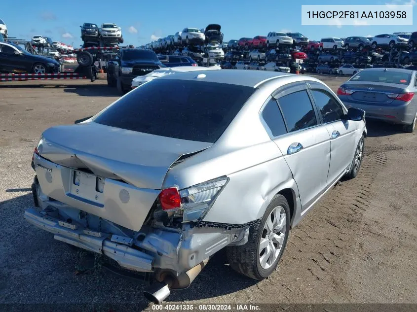 2010 Honda Accord Sdn 2.4 Ex-L/Ex-L VIN: 1HGCP2F81AA103958 Lot: 40241335