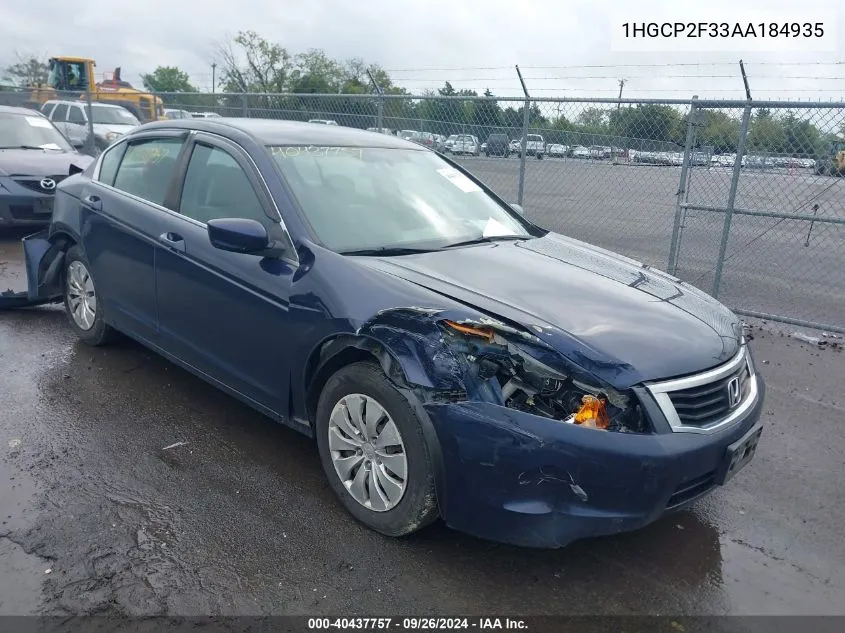 2010 Honda Accord 2.4 Lx VIN: 1HGCP2F33AA184935 Lot: 40437757