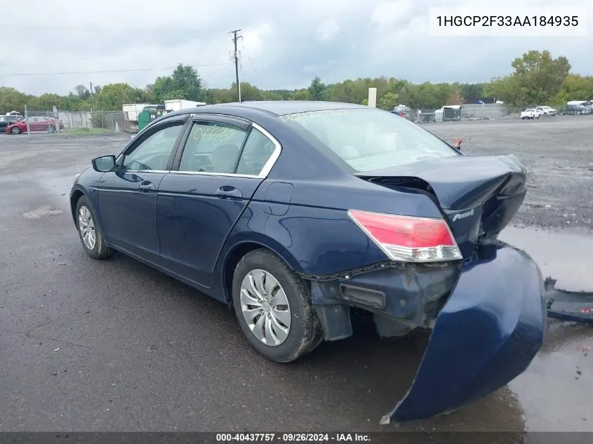 2010 Honda Accord 2.4 Lx VIN: 1HGCP2F33AA184935 Lot: 40437757