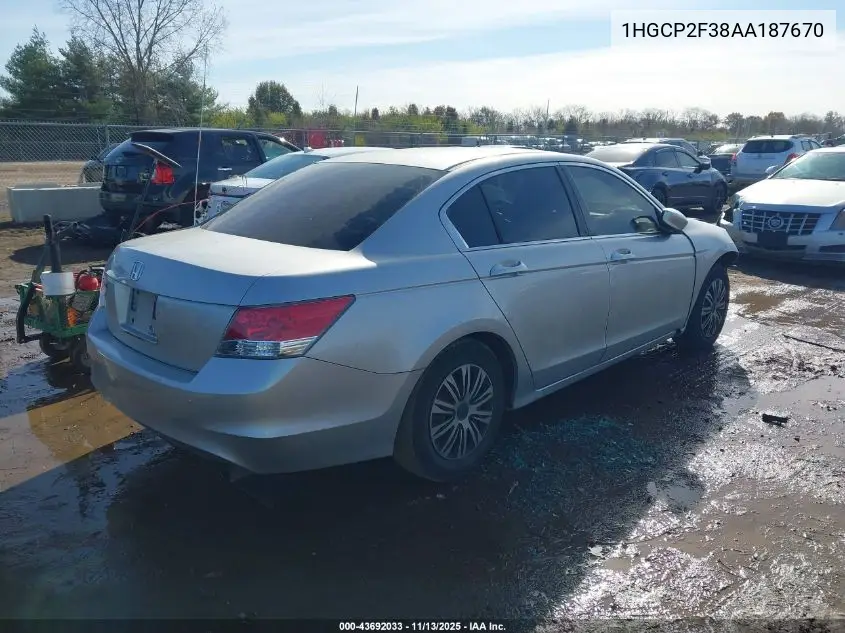 1HGCP2F38AA187670 2010 Honda Accord 2.4 Lx
