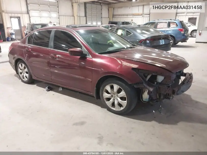 1HGCP2F84AA031458 2010 Honda Accord 2.4 Ex-L