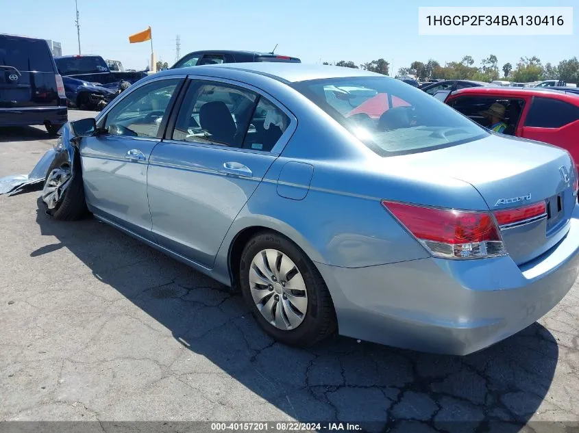 2011 Honda Accord 2.4 Lx VIN: 1HGCP2F34BA130416 Lot: 40157201