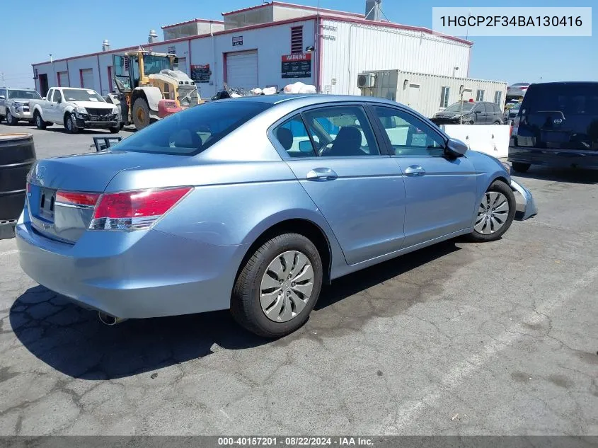 2011 Honda Accord 2.4 Lx VIN: 1HGCP2F34BA130416 Lot: 40157201