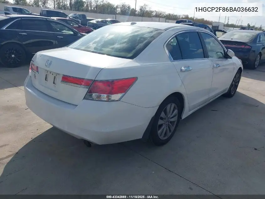1HGCP2F86BA036632 2011 Honda Accord 2.4 Ex-L