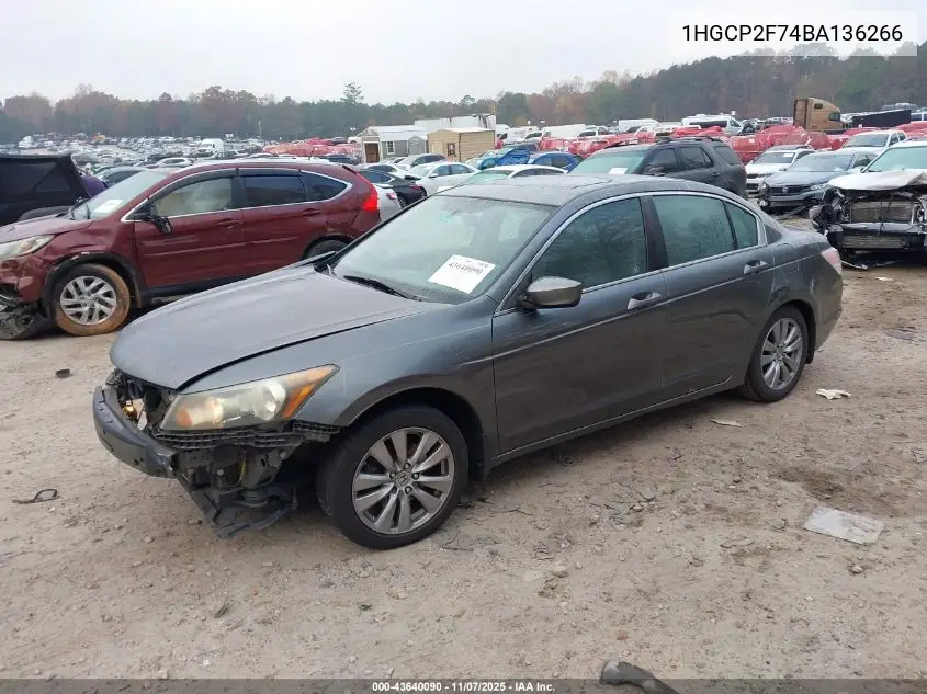 1HGCP2F74BA136266 2011 Honda Accord 2.4 Ex