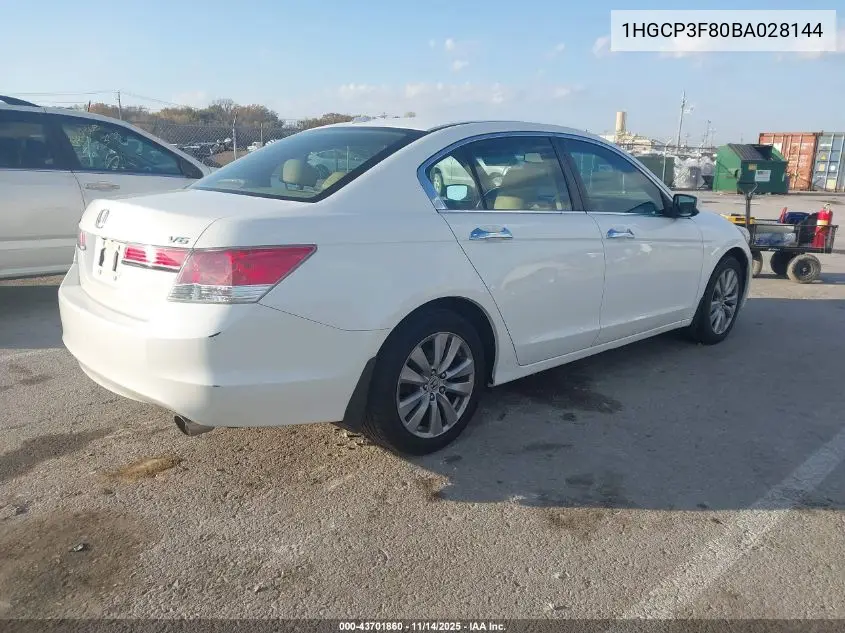 1HGCP3F80BA028144 2011 Honda Accord 3.5 Ex-L