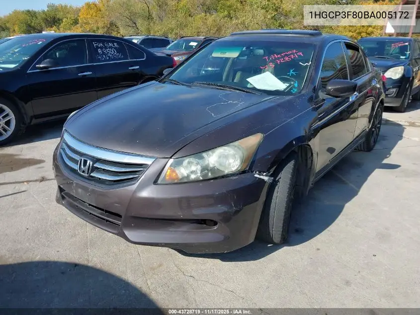 1HGCP3F80BA005172 2011 Honda Accord 3.5 Ex-L