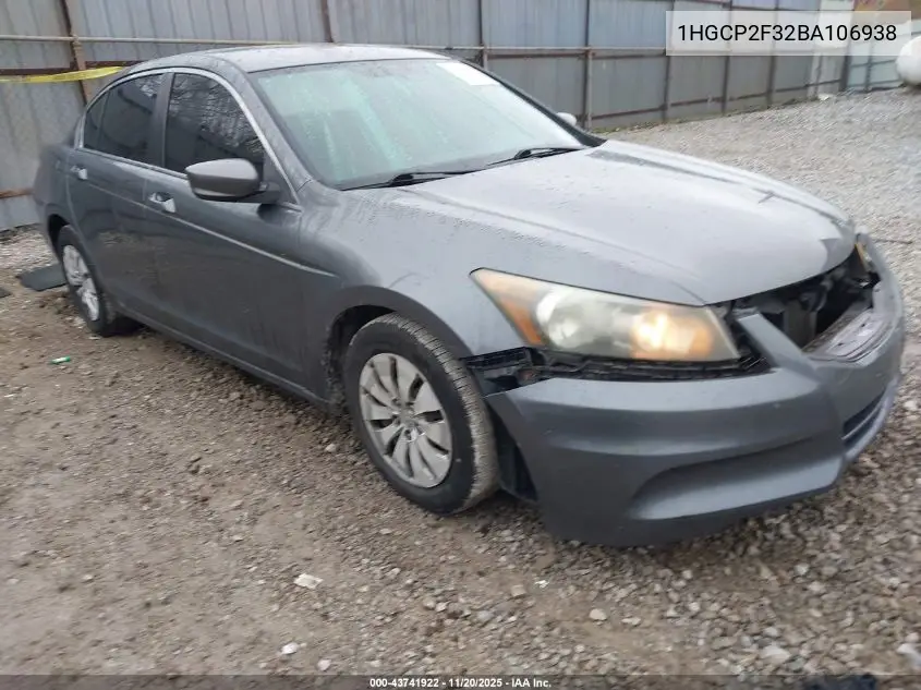 1HGCP2F32BA106938 2011 Honda Accord 2.4 Lx