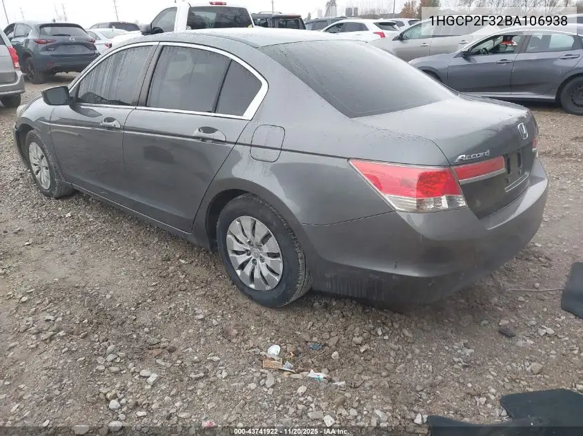 1HGCP2F32BA106938 2011 Honda Accord 2.4 Lx