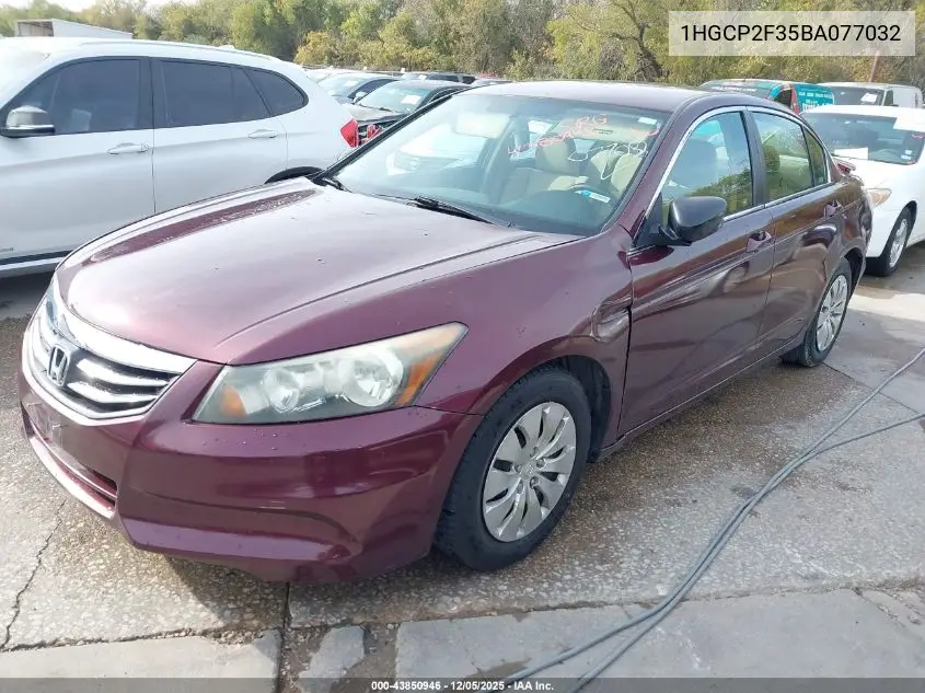 1HGCP2F35BA077032 2011 Honda Accord 2.4 Lx