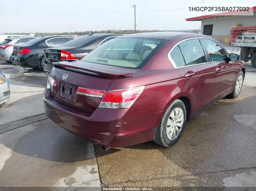 1HGCP2F35BA077032 2011 Honda Accord 2.4 Lx