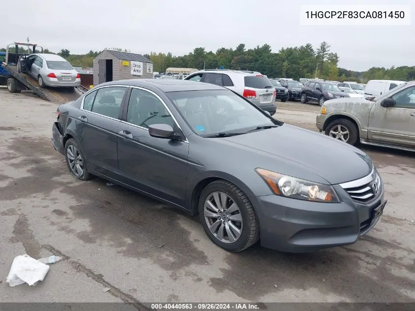 2012 Honda Accord 2.4 Ex-L VIN: 1HGCP2F83CA081450 Lot: 40440563