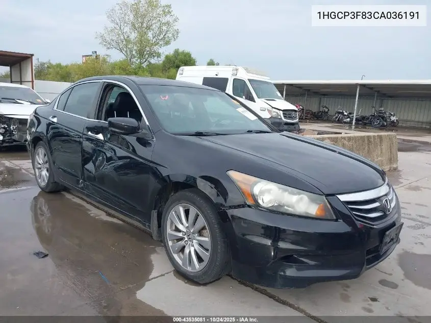 1HGCP3F83CA036191 2012 Honda Accord 3.5 Ex-L