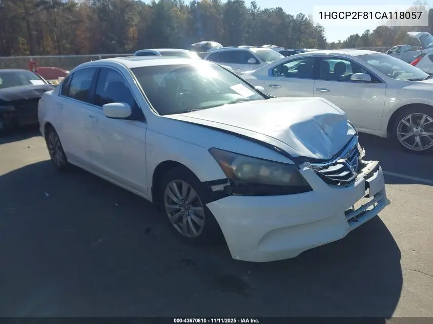 1HGCP2F81CA118057 2012 Honda Accord 2.4 Ex-L