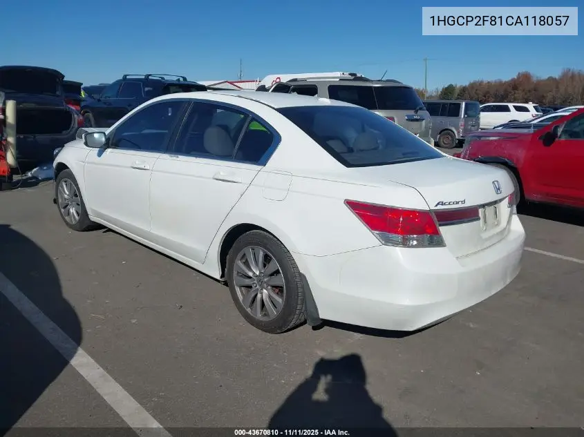 1HGCP2F81CA118057 2012 Honda Accord 2.4 Ex-L
