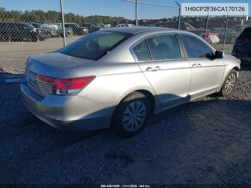 1HGCP2F36CA170126 2012 Honda Accord 2.4 Lx
