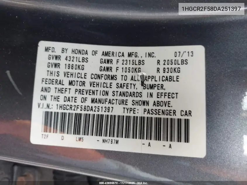1HGCR2F58DA251397 2013 Honda Accord Sport
