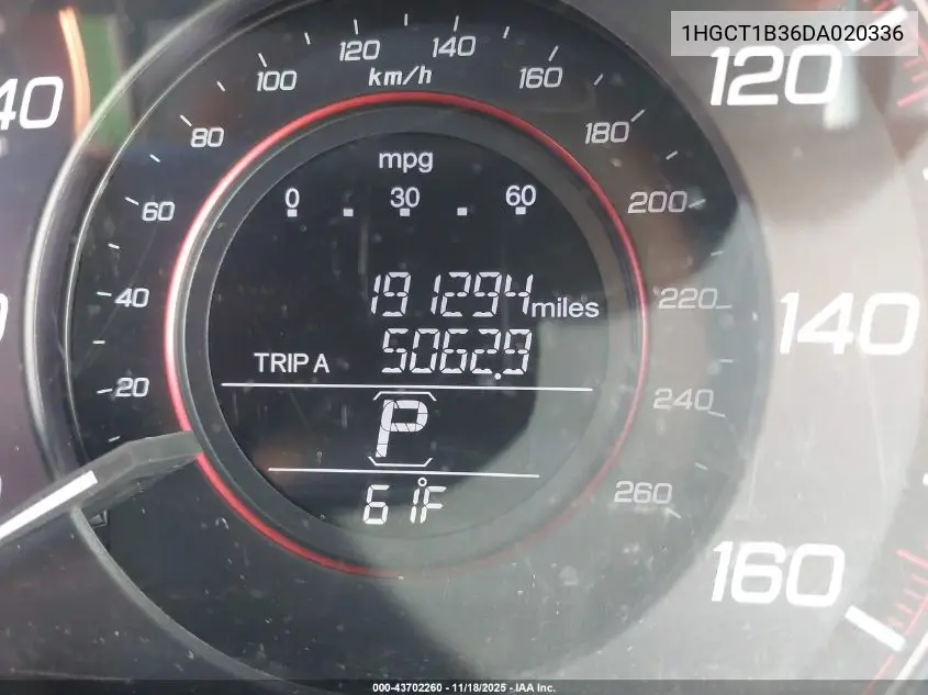 1HGCT1B36DA020336 2013 Honda Accord Lx-S