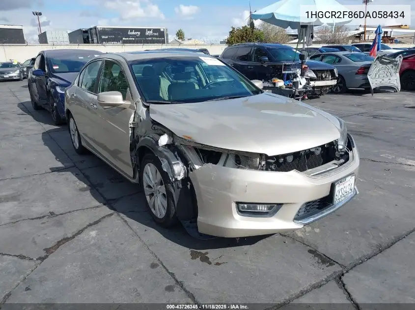 1HGCR2F86DA058434 2013 Honda Accord Sdn Ex-L