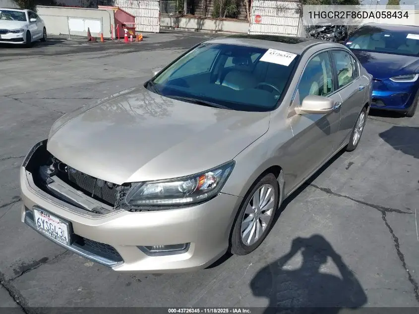1HGCR2F86DA058434 2013 Honda Accord Sdn Ex-L