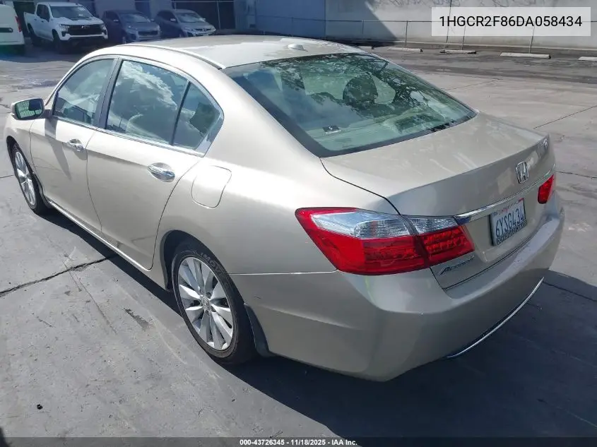 1HGCR2F86DA058434 2013 Honda Accord Sdn Ex-L